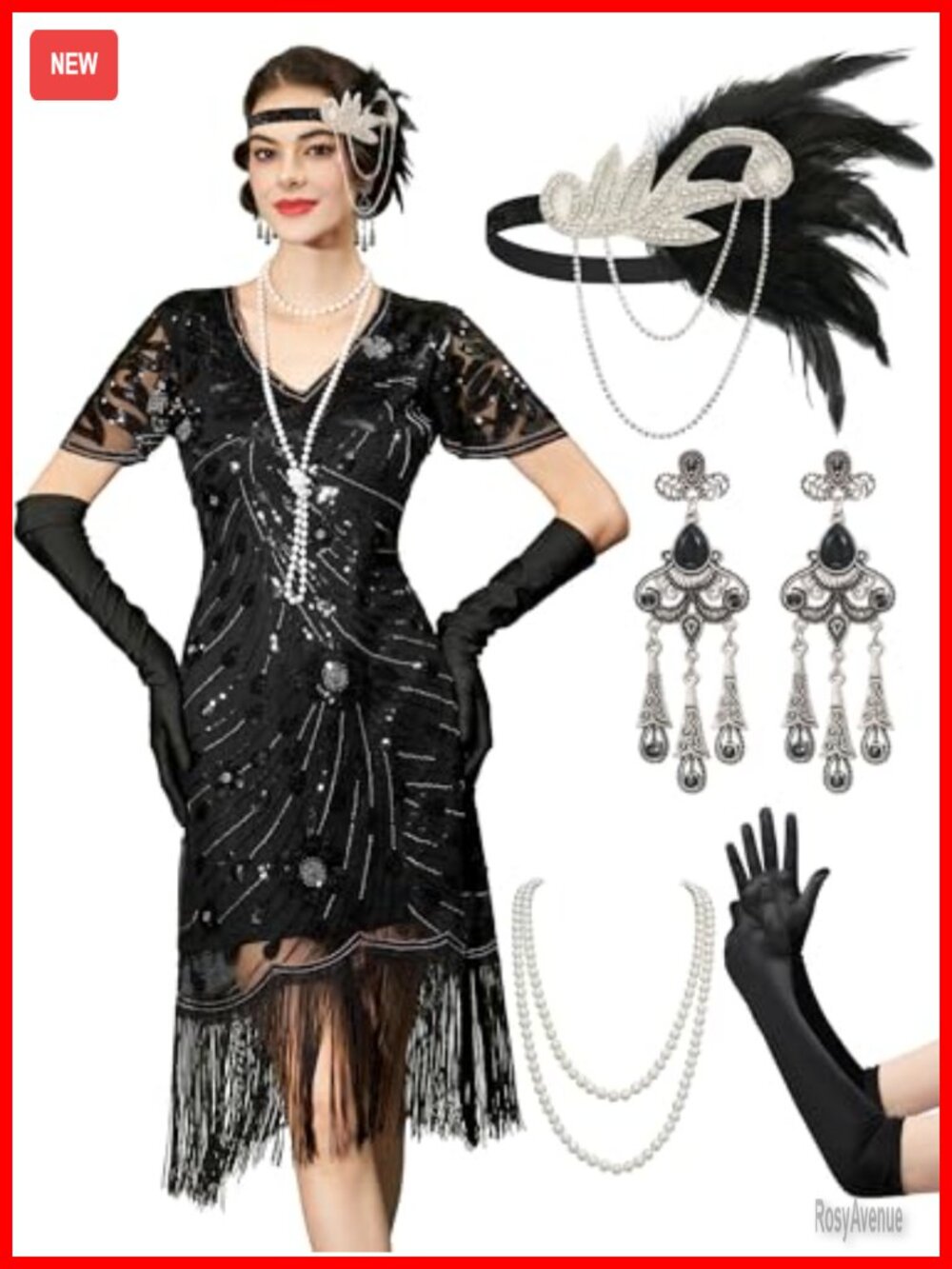 1920s Flapper Dress Great Gatsby Fringe Sequin Roaring 20s Costume Mesh